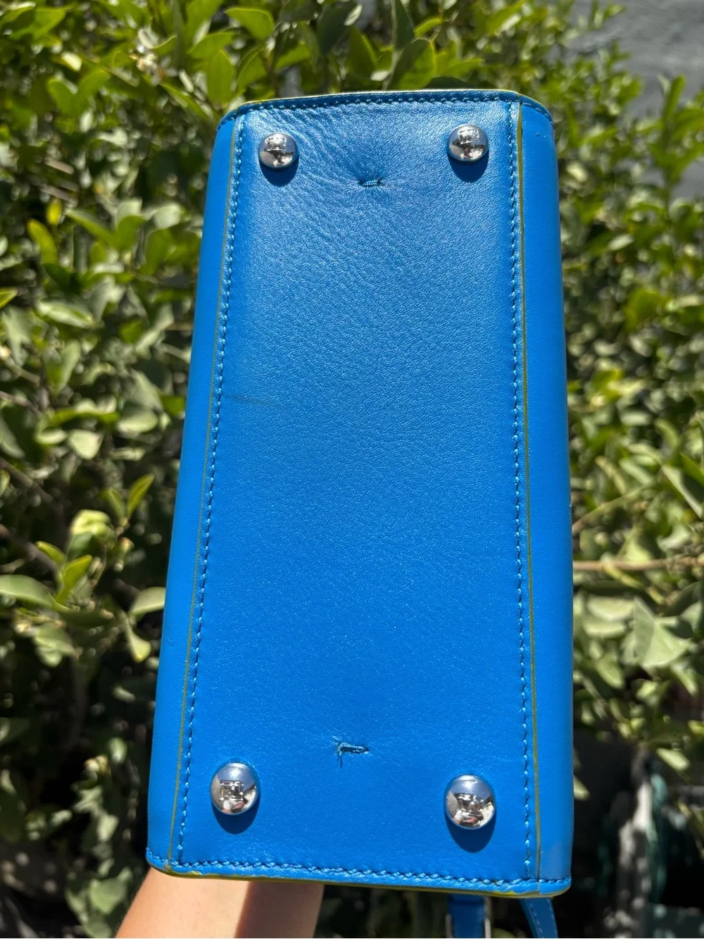 Fendi Electric Blue Leather Satchel with Lime Trim